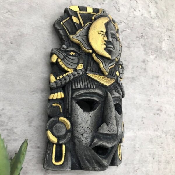 Prehispanic Mask, Ceremonies And Festivals Mayan Culture, Altar And Home Decor. Mexican Wall Art, Plaster Hand Carved