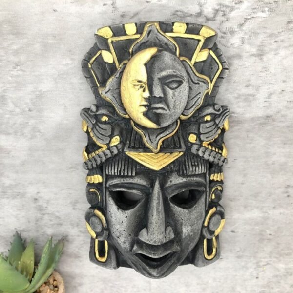 Prehispanic Mask, Ceremonies And Festivals Mayan Culture, Altar And Home Decor. Mexican Wall Art, Plaster Hand Carved