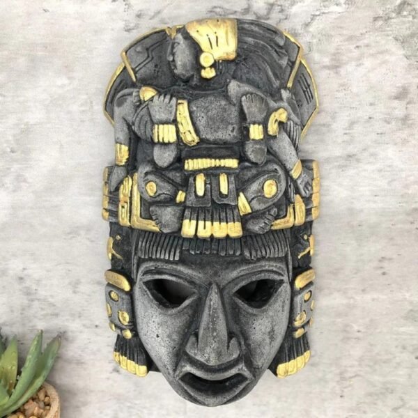 Prehispanic Mask, Ceremonies And Festivals Mayan Culture, Altar And Home Decor. Mexican Wall Art, Plaster Hand Carved