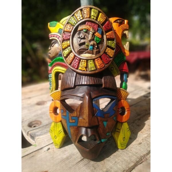 Prehispanic Wooden mask, Mayan culture, Mexican wall art, Hand carved