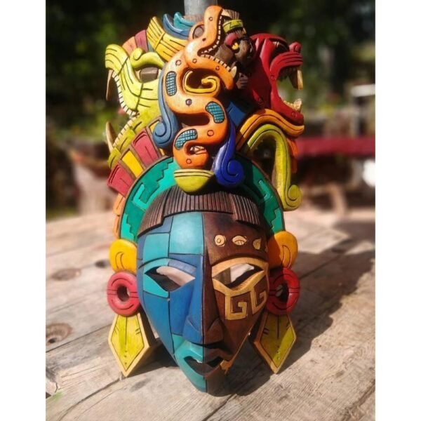 Prehispanic Wooden mask, Mayan culture, Mexican wall art, Hand carved