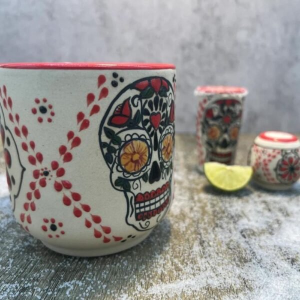 Tequila, Skull shot glass, Coffee Cup Talavera pottery, Fathers day gift, Handcrafted in Mexico, 3 pieces