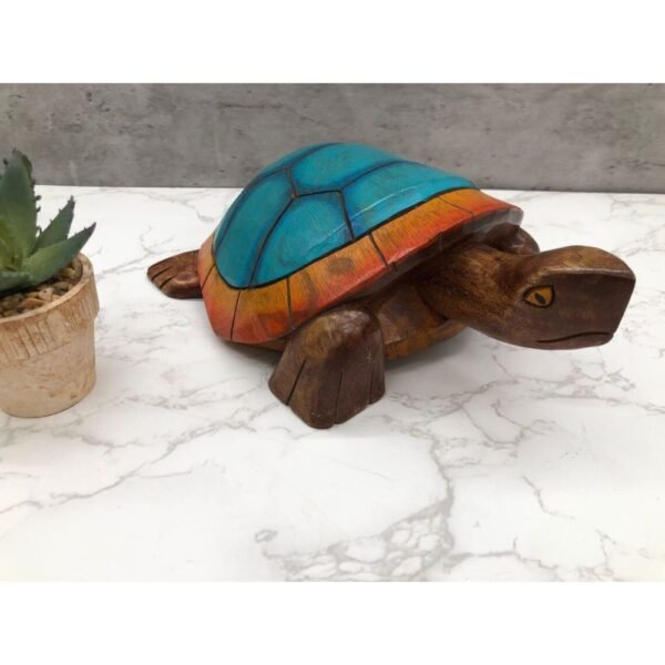 Turtle Wood Carved Statue With Details And Painted Sculpture Mexican Decoration, Prehispanic, Aztec decor, Mexican statue