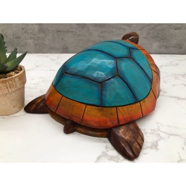 Turtle Wood Carved Statue With Details And Painted Sculpture Mexican Decoration, Prehispanic, Aztec decor, Mexican statue