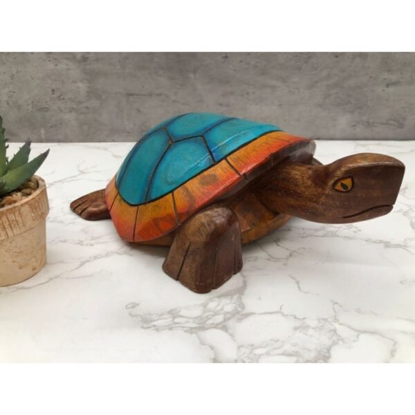 Turtle Wood Carved Statue With Details And Painted Sculpture Mexican Decoration, Prehispanic, Aztec decor, Mexican statue