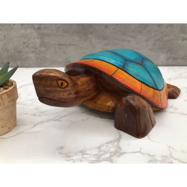 Turtle Wood Carved Statue With Details And Painted Sculpture Mexican Decoration, Prehispanic, Aztec decor, Mexican statue