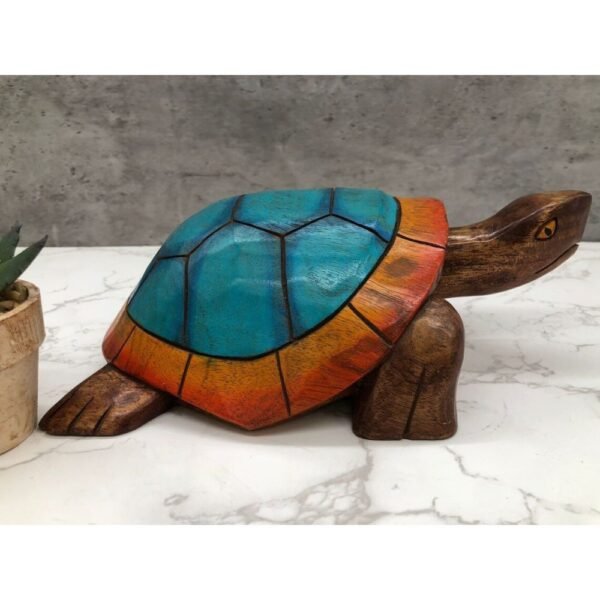 Turtle Wood Carved Statue With Details And Painted Sculpture Mexican Decoration, Prehispanic, Aztec decor, Mexican statue