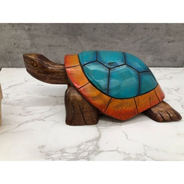 Turtle Wood Carved Statue With Details And Painted Sculpture Mexican Decoration, Prehispanic, Aztec decor, Mexican statue