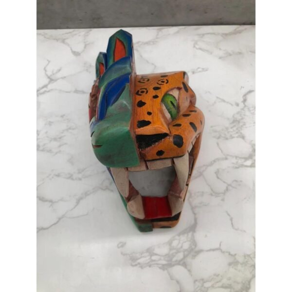 Two Face Jaguar Prehispanic Wooden Mask, Mayan culture, Mexican wall art, Quetzalcoatl, Wooden jaguar