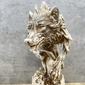 Wolf Head Sculpture Fully Covered With Details Mexican Decoration, Prehispanic, Aztec decor, Mexican statue