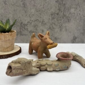Quetzalcóatl And Xoloitzcuintle Handcraft Mexican Culture Home Decor Prehispanic Vintage Rustic Clay Material Antique Ancrestral Figurines
