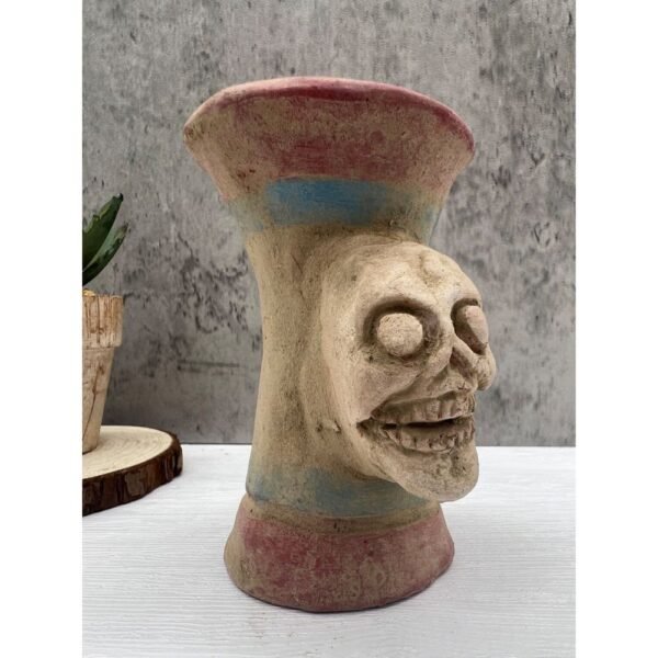 Urn Skull Vessel For Offering Incense Burner Handcraft Mexican Culture Home Decor Prehispanic Vintage Rustic Clay Antique Ancrestral Figure