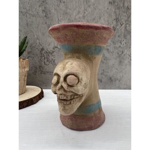 Urn Skull Vessel For Offering Incense Burner Handcraft Mexican Culture Home Decor Prehispanic Vintage Rustic Clay Antique Ancrestral Figure