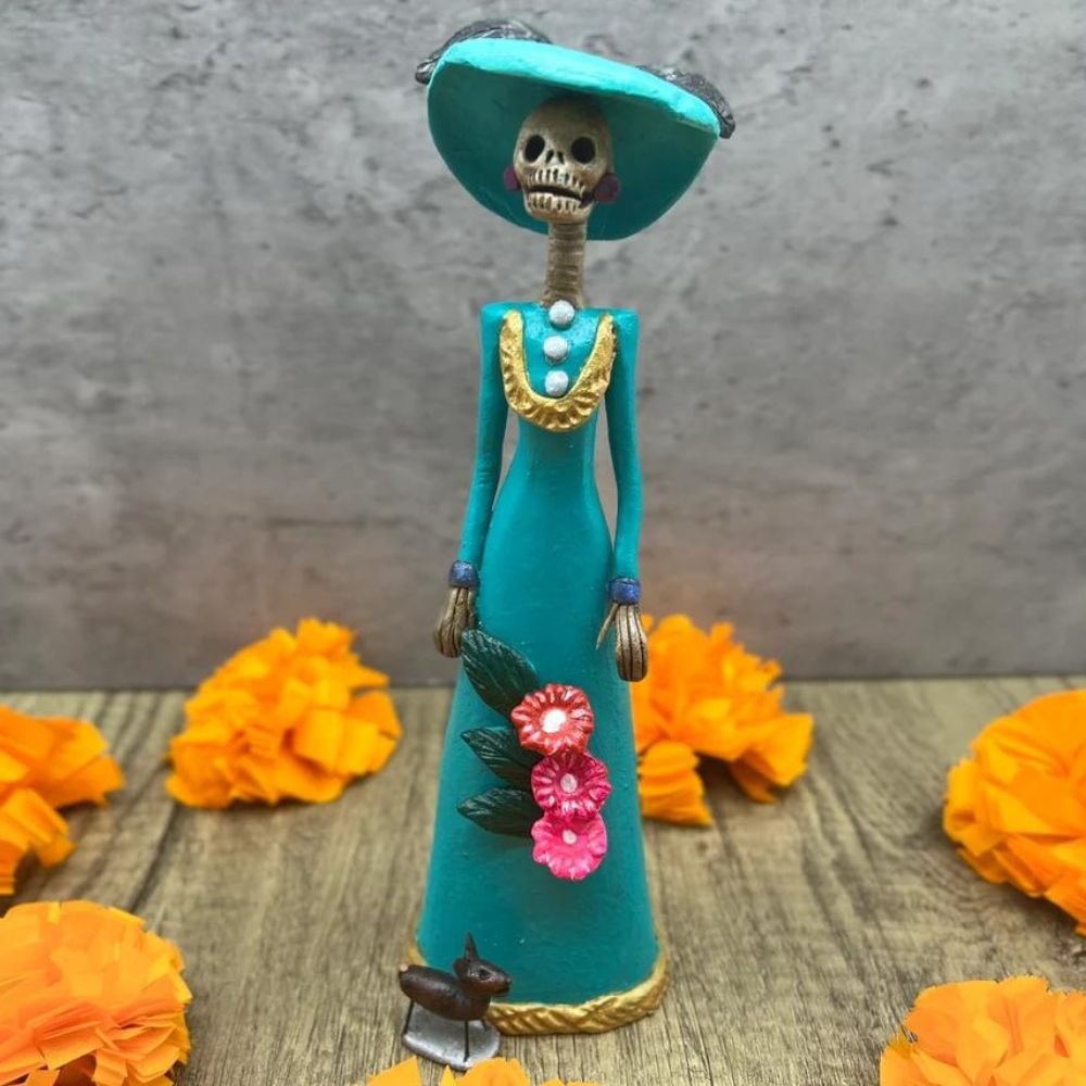 🌺 8″ Catrina Doll, Frida Kahlo Inspired, Day of the Dead, Handcrafted Mexican Decor, Sugar Skull 🌺