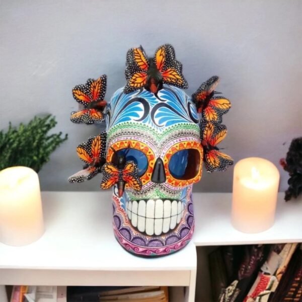 Sugar skull, Day of the Dead ornaments, skull as Mexican decoration, human skull sculpture, 6”high