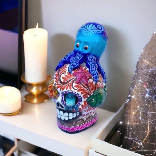 Sugar skull, Day of the Dead ornaments, skull as Mexican decoration, human skull sculpture, 5.11” high