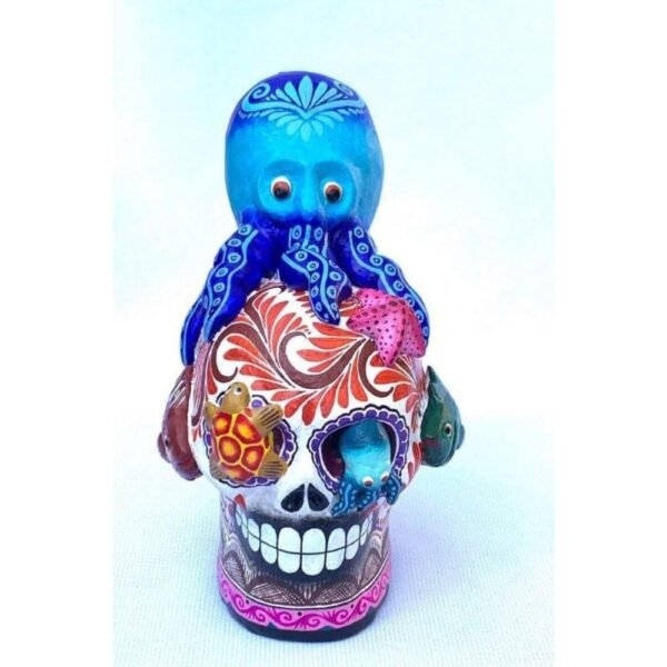 Sugar skull, Day of the Dead ornaments, skull as Mexican decoration, human skull sculpture, 5.11” high