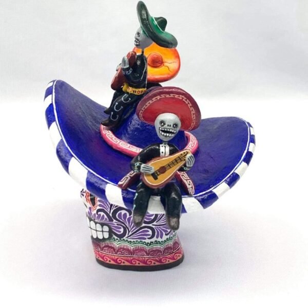 Sugar skull, Day of the Dead ornaments, skull as Mexican decoration, human skull sculpture, mariachi, 6.69 ”high