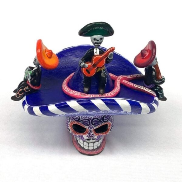 Sugar skull, Day of the Dead ornaments, skull as Mexican decoration, human skull sculpture, mariachi, 6.69 ”high