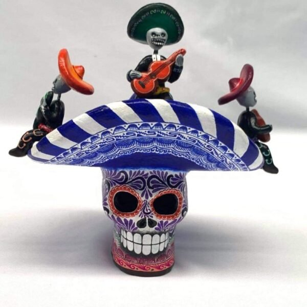 Sugar skull, Day of the Dead ornaments, skull as Mexican decoration, human skull sculpture, mariachi, 6.69 ”high