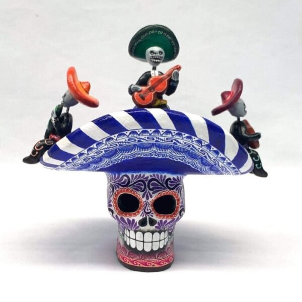 Sugar skull, Day of the Dead ornaments, skull as Mexican decoration, human skull sculpture, mariachi, 6.69 ”high