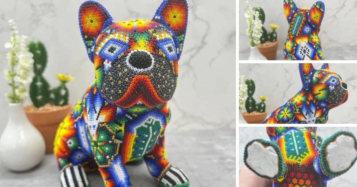 🎨🐾 ‘Huichol French Bulldog’: A Beaded Work of Art Unleashing Mexico’s Vibrant Soul 🇲🇽✨