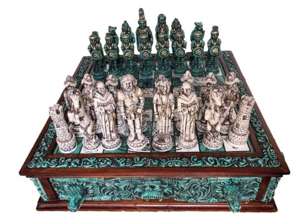 Chess set 16.53” x 16.53”, Resin Chess set in green and white, Mexican chess, Chess set handmade, Soviet chess set, Wooden chess - Image 3