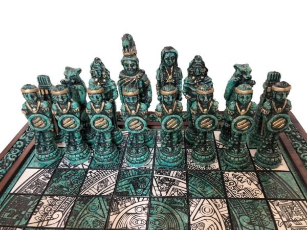 Chess set 16.53” x 16.53”, Resin Chess set in green and white, Mexican chess, Chess set handmade, Soviet chess set, Wooden chess - Image 7