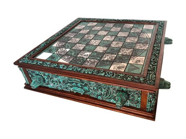 Chess set 16.53” x 16.53”, Resin Chess set in green and white, Mexican chess, Chess set handmade, Soviet chess set, Wooden chess - Image 9