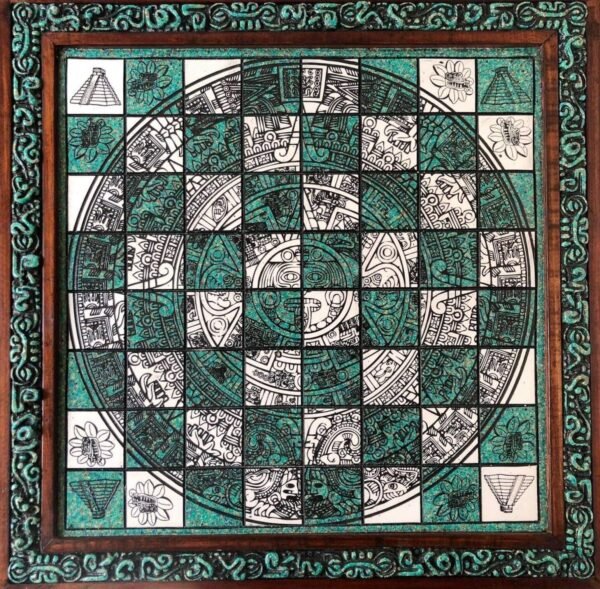 Chess set 16.53” x 16.53”, Resin Chess set in green and white, Mexican chess, Chess set handmade, Soviet chess set, Wooden chess - Image 10