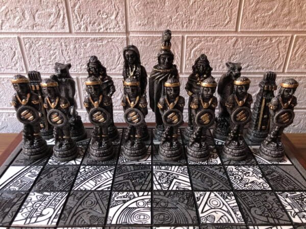 Chess set 16.53” x 16.53”, Resin Chess set in gray and white, Mexican chess, Chess set handmade, Wooden chess, Doubles as a book - Image 5