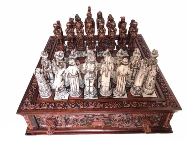 Chess set 16.53” x 16.53”, Resin Chess set in red and white, Mexican chess, Chess set handmade, Soviet chess set, Wooden chess - Image 3