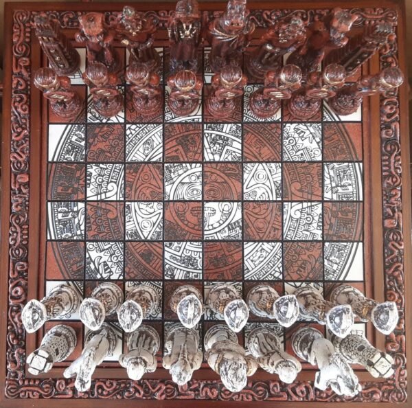 Chess set 16.53” x 16.53”, Resin Chess set in red and white, Mexican chess, Chess set handmade, Soviet chess set, Wooden chess - Image 5