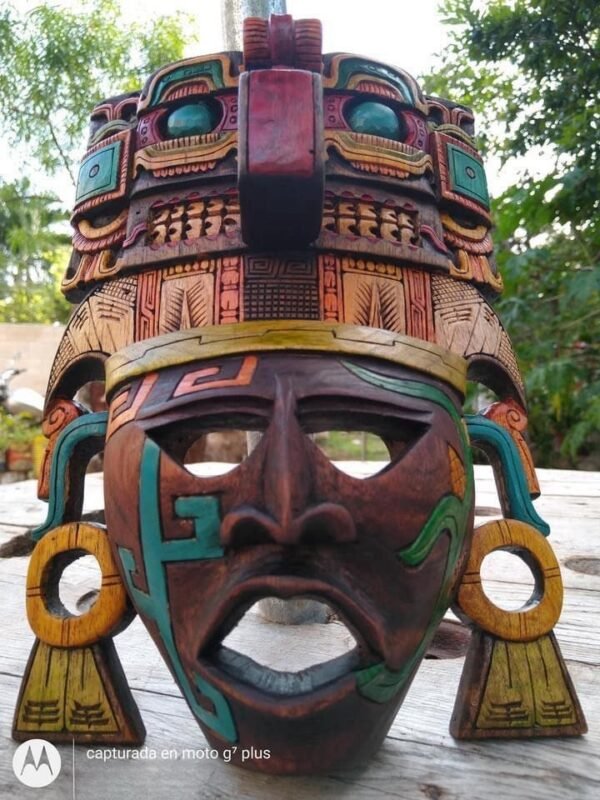 Prehispanic Wooden mask, Mayan culture, Mexican wall art, Hand carved ASK FOR CUSTOMIZE - Image 4
