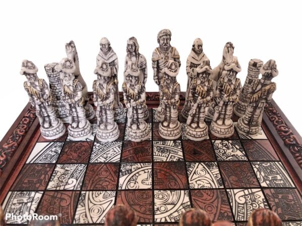 Chess set 16.53” x 16.53”, Resin Chess set in red and white, Mexican chess, Chess set handmade, Soviet chess set, Wooden chess - Image 8