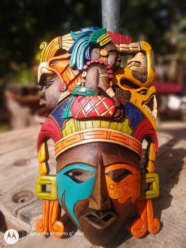 Prehispanic Wooden mask, Mayan culture, Mexican wall art, Hand carved ASK FOR CUSTOMIZE - Image 3