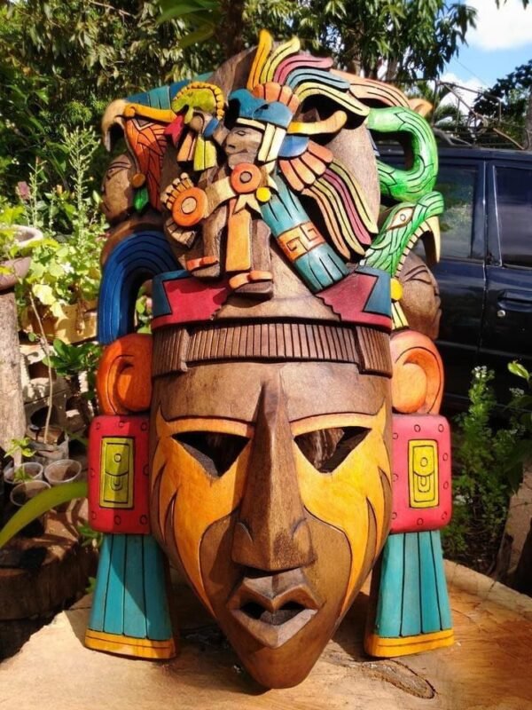 Prehispanic Wooden mask, Mayan culture, Mexican wall art, Hand carved - Image 3