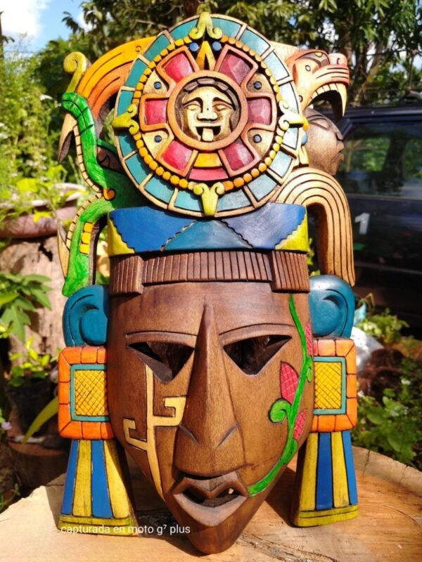 Prehispanic Wooden mask, Mayan culture, Mexican wall art, Hand carved - Image 4