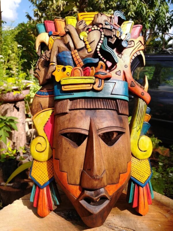 Prehispanic Wooden mask, Mayan culture, Mexican wall art, Hand carved - Image 5