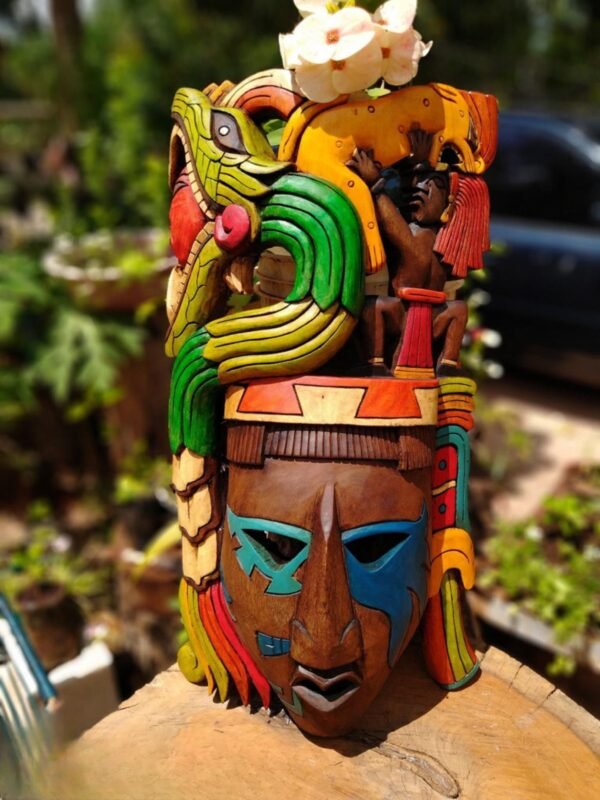 Prehispanic Wooden mask, Mayan culture, Mexican wall art, Hand carved ASK FOR CUSTOMIZE - Image 6