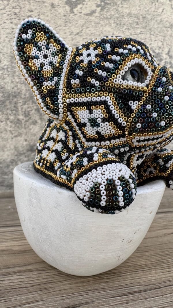 Dog Bulldog Statue Huichol Sculpture Of Mexican Folk Art, Pet Wixarika As A Mexican Decorative Figure, Made Of Resin And Beads - Image 5
