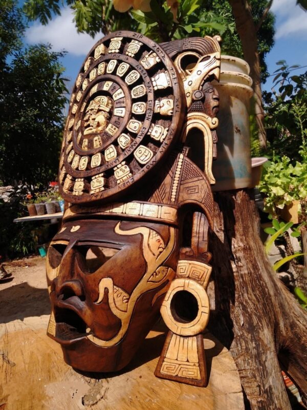 Pre-Hispanic Mayan wooden mask for wall decoration. ASK FOR CUSTOMIZE - Image 3