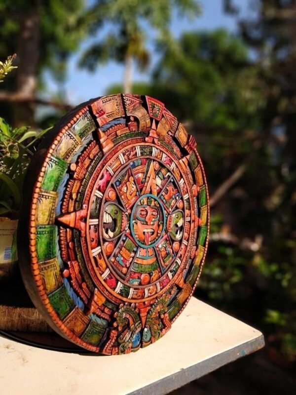 Prehispanic Aztec Art, Aztec calendar, Mexican painting, Wood carving, Handcrafted ASK FOR CUSTOMIZE - Image 3