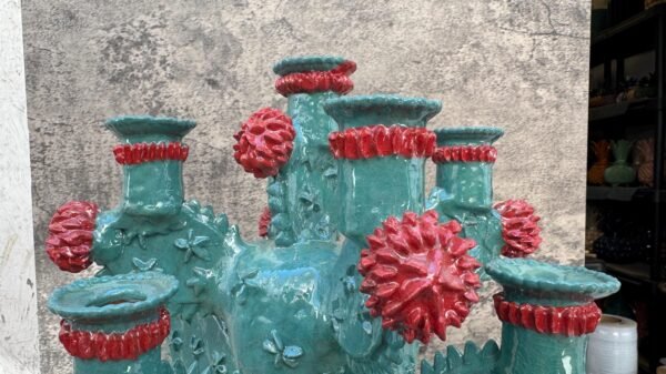Large Nopal Candle Holder Glazed From Michoacan Made Of Clay Home Decor Centerpiece, Holds 7  Candles, Prickly Pear Modern Or Vintage Piece - Image 4