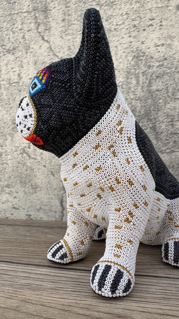 Dog Bulldog Statue Huichol Sculpture Of Mexican Folk Art, Pet Wixarika As A Mexican Decorative Figure, Made Of Resin And Beads - Image 4