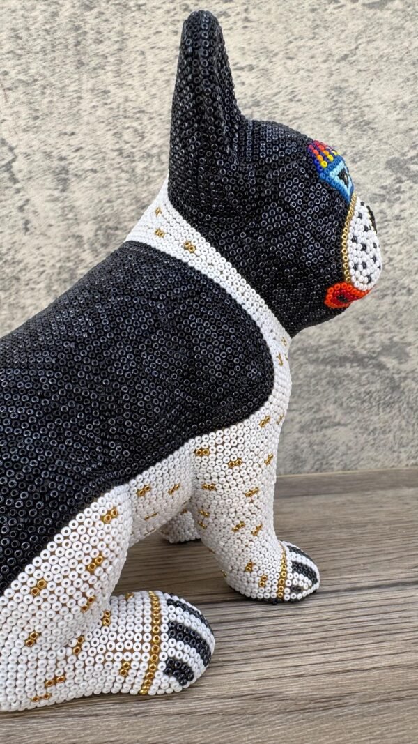Dog Bulldog Statue Huichol Sculpture Of Mexican Folk Art, Pet Wixarika As A Mexican Decorative Figure, Made Of Resin And Beads - Image 5