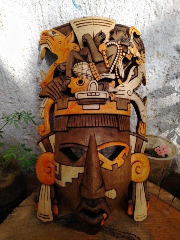 Prehispanic Wooden mask, Mayan culture, Mexican wall art, Hand carved ASK FOR CUSTOMIZE - Image 3