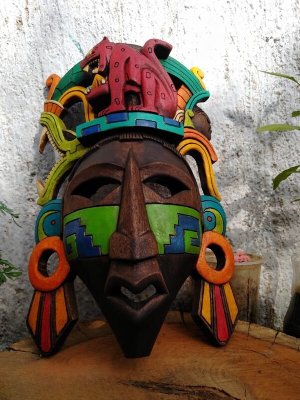 Prehispanic Wooden mask, Mayan culture, Mexican wall art, Hand carved ASK FOR CUSTOMIZE - Image 4