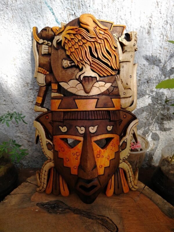 Prehispanic Wooden mask, Mayan culture, Mexican wall art, Hand carved ASK FOR CUSTOMIZE - Image 5