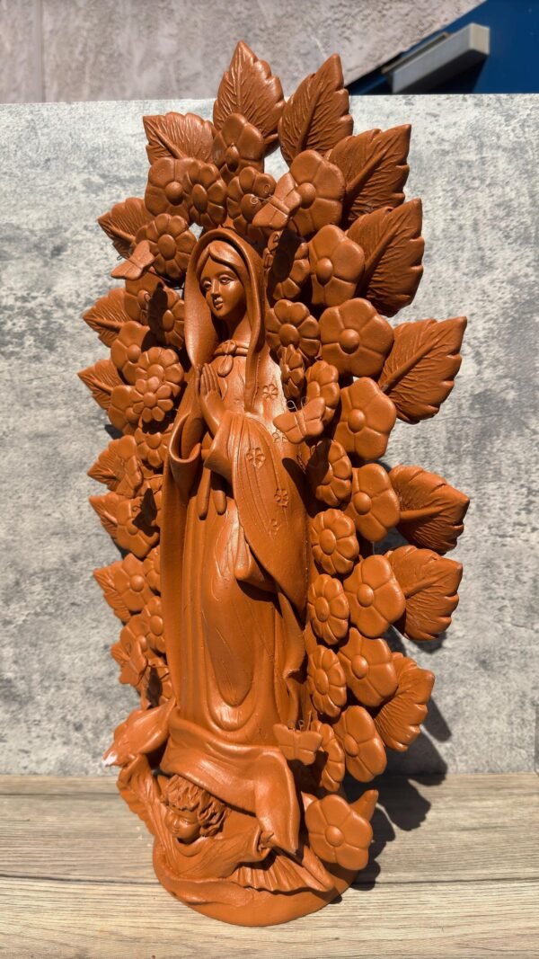 XL Virgin Mary Handmade Clay Piece, Virgen de Guadalupe  Mexican Decoration, Mary Virgin Sculpture,Metepec Estado de México Virgencita 23.7” - Image 4